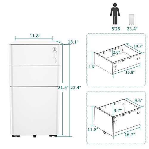 YITAHOME 3-Drawer Slim File Cabinet With Lock - Image 3