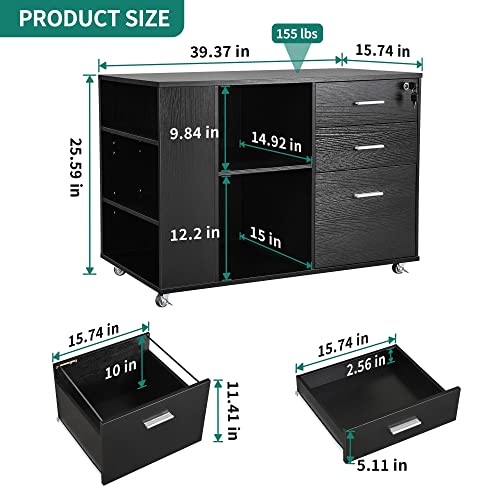 YITAHOME Mobile Wood File Cabinet, 3 Drawer - Image 2