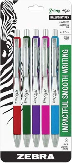 Zebra Pen Z-Grip Flight Retractable Ballpoint Pen, 5-Count