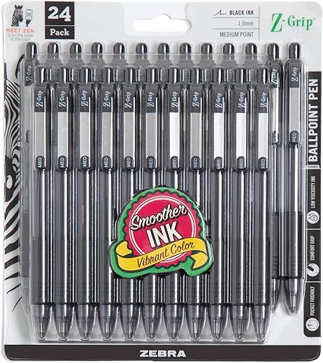 Zebra Pen Z-Grip Retractable Ballpoint Pen, 24 Pack