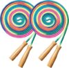 Fanhostco 16Ft Rainbow Jump Rope With Wooden Handle