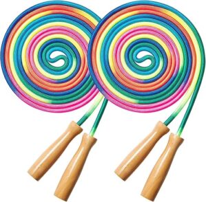 Fanhostco 16Ft Rainbow Jump Rope With Wooden Handle