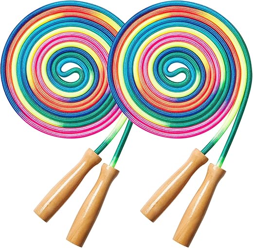 Fanhostco 16Ft Rainbow Jump Rope With Wooden Handle