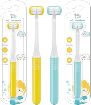 TEKINGMU 3 Sided Toddler Toothbrush, Soft Bristles