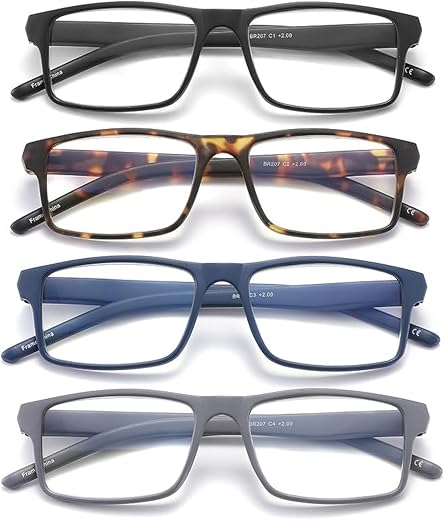 JAWSOCK 4 Pack Blue Light Blocking Reading Glasses (2.0x)