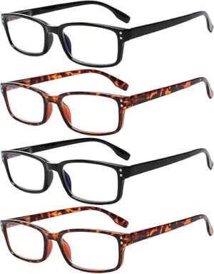 Kerecsen 4 Pack Spring Hinges Reading Glasses
