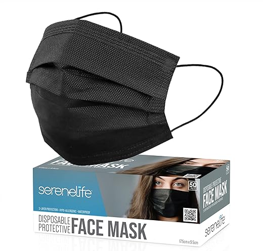 SereneLife 50 Count Disposable Face Masks, Breathable 3-Ply