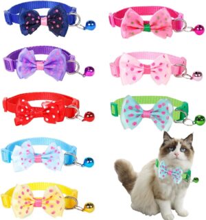Petunny 8Pcs Bowtie Cat Collar With Bell