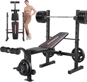 OPPSDECOR Adjustable Weight Bench With Squat Rack