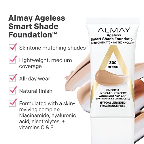 Almay Smart Shade Face Makeup With Hyaluronic Acid, Niacinamide, Vitamin C & E, 200 Light Medium - Image 3