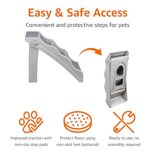 Amazon Basics Foldable Non-Slip Pet Steps, Grey - Image 2