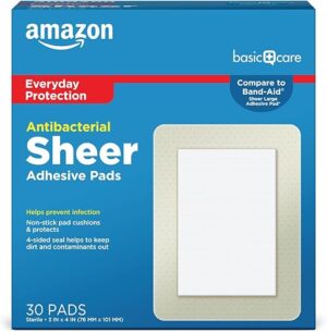 Amazon Basic Care Antibacterial Sheer Adhesive Pad Bandages