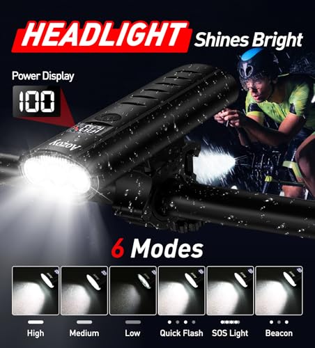AOZOY USB Rechargeable Bike Light Set - 1600 Lumen - Image 3