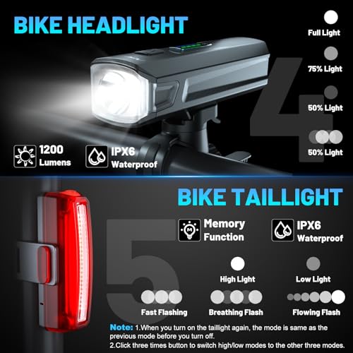 APECYC 1200 Lumen Rechargeable Bike Lights Set - Image 4