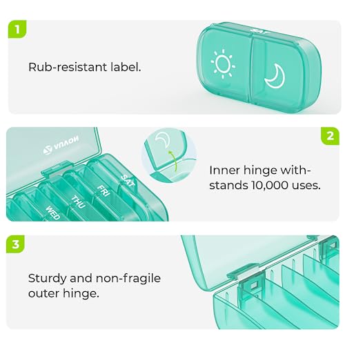 AUVON XL Weekly Pill Organizer, Cyan AM PM Case - Image 3