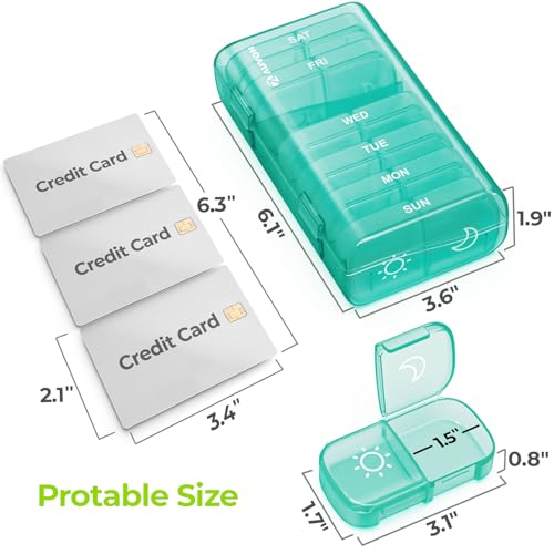 AUVON XL Weekly Pill Organizer, Cyan AM PM Case - Image 5