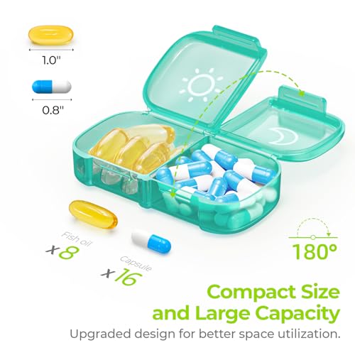 AUVON XL Weekly Pill Organizer, Cyan AM PM Case - Image 2