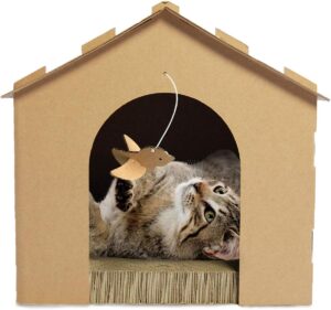 Furhaven Cardboard Cat House With Scratching Pad