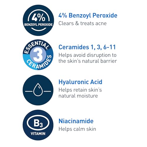 CeraVe Acne Foaming Cream Cleanser, 4% Benzoyl Peroxide - Image 4