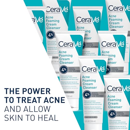 CeraVe Acne Foaming Cream Cleanser, 4% Benzoyl Peroxide - Image 2