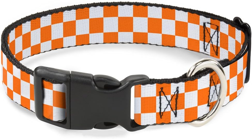 Buckle-Down Checker White/TN Orange Collar - Large