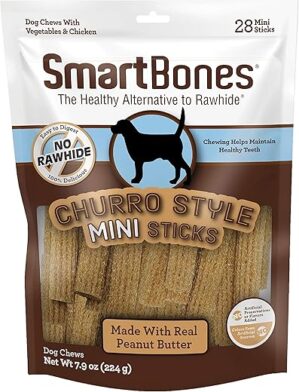 SmartBones Churro-Style Mini Sticks, Peanut Butter Chews