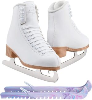 SKATE GURU Classic White Figure Ice Skates Bundle 2024