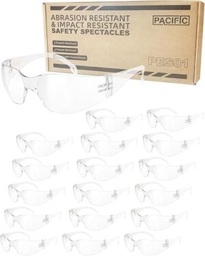 PACIFIC PPE Clear Safety Glasses, Scratch Resistant, ANSI Z87.1