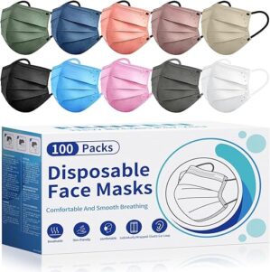 FENFEN Colorful Disposable Face Masks – 100 Pack