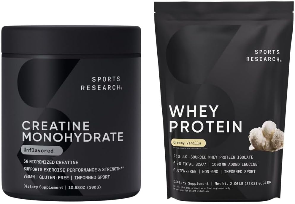 Sports Research Creatine Monohydrate & Vanilla Whey Protein Duo