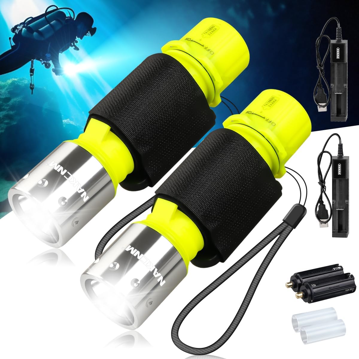 NAKCNM Diving Flashlight Super Bright IPX8 Waterproof