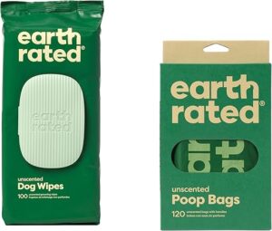 Earth Rated Dog Walking Essentials Bundle – 120 Waste Bags & 100 Grooming Wipes