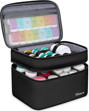 Mancro Dual Layers Medicine Organizer Bag, Lockable Zipper, Black