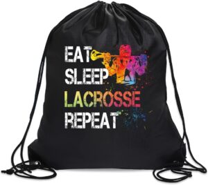 rofiowa Eat Sleep Lacrosse Repeat Drawstring Backpack