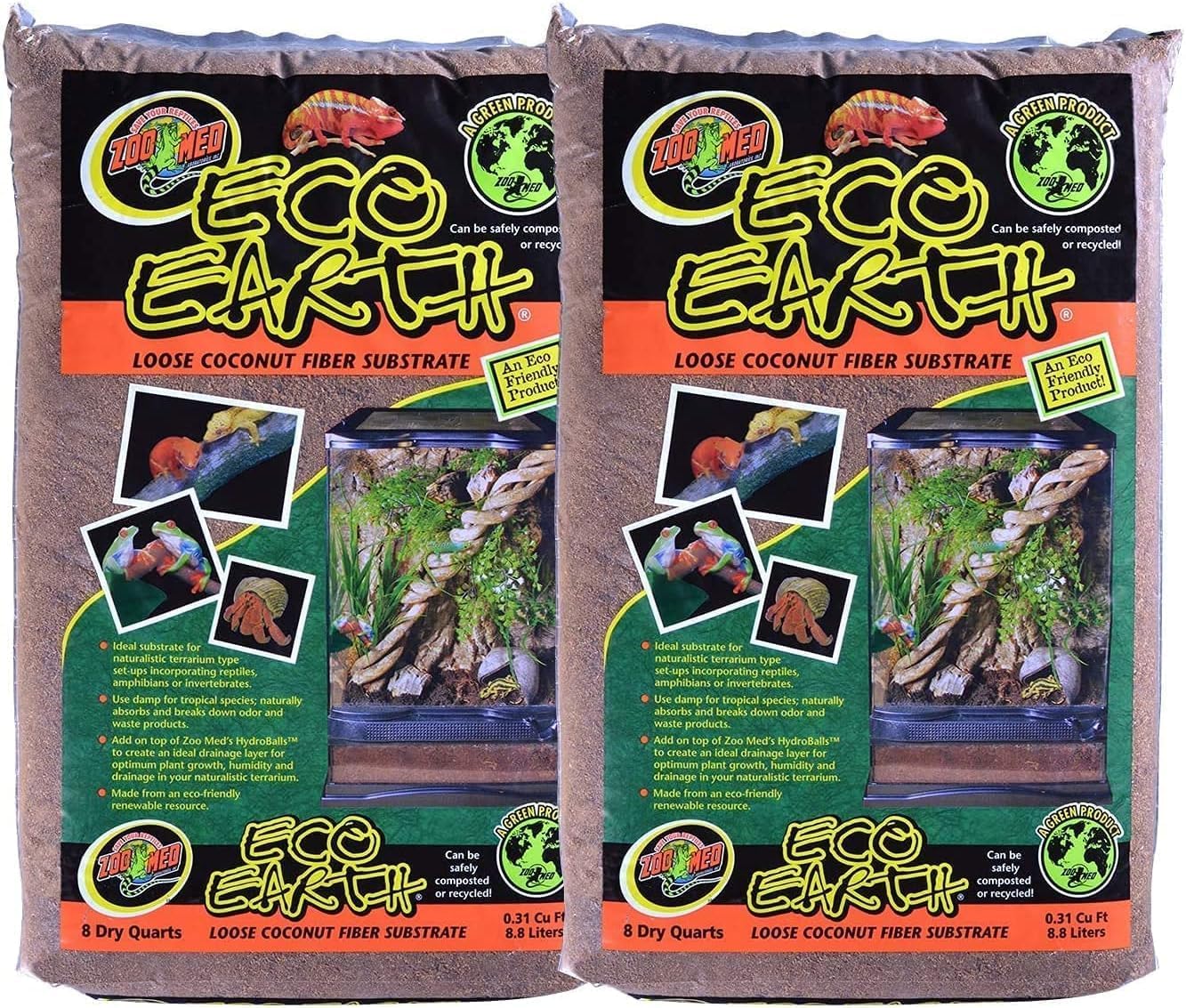 Zoo Med Eco Earth Coconut Fiber Substrate (8 Quarts, 2-Pack)