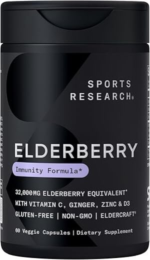 Sports Research Elderberry + D3 5000iu Immune Support Supplement (60 Veggie Capsules)