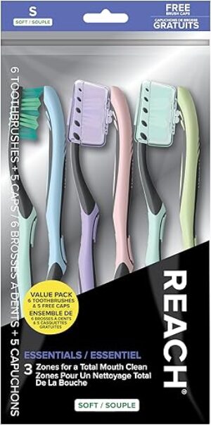 Reach Essentials Toothbrush With Caps, 6 Count