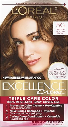 L'Oreal Paris Excellence Creme Permanent Hair Color, 5G Medium Golden Brown