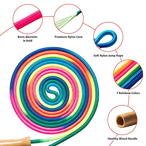 Fanhostco 16Ft Rainbow Jump Rope With Wooden Handle - Image 2