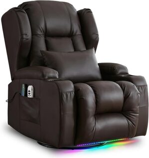 OBBOLLY Faux Leather Swivel Recliner Chair