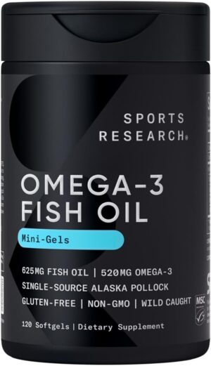 Sports Research Fish Oil Mini-Softgels – 625mg, 120 Capsules