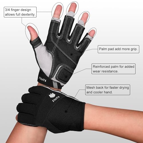 FitsT4 Sports Kayaking Gloves Padded Palm Fingerless - Image 3