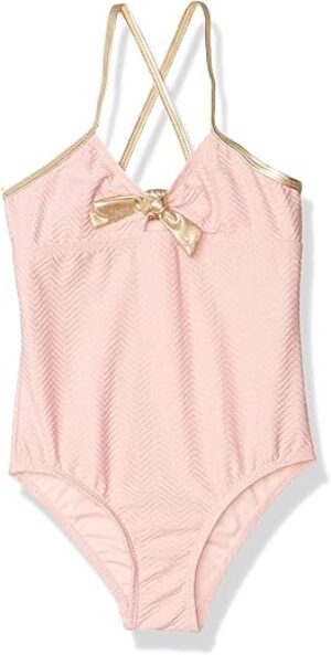 kensie Girls Metallic Texture Bow-tie Swimsuit