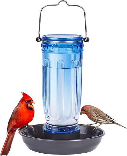 Kingsyard Glass Bird Water Feeder, 16 Oz, Blue