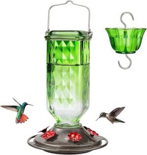 Kingsyard Glass Hummingbird Feeder, 24 Ounces, Green