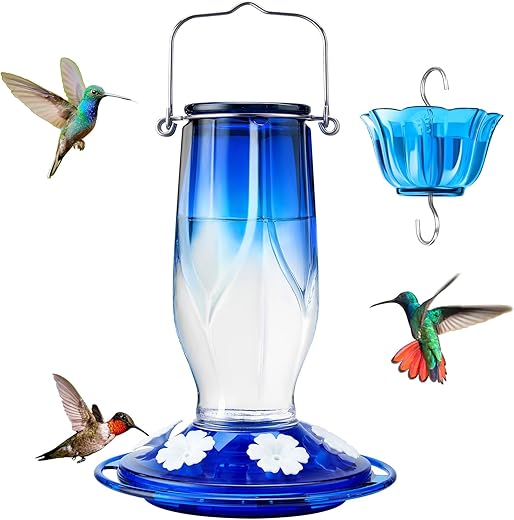 Kingsyard Glass Hummingbird Feeder 6 Ports, Blue