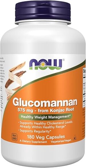 NOW Foods Glucomannan 575 mg, Supports Regularity, 180 Veg Capsules