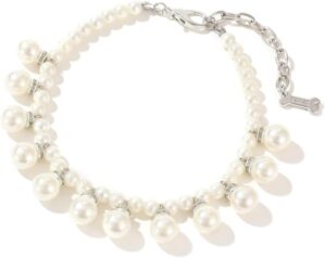 Dogs Kingdom Handmade Pearl Necklace Collar, White, S:9-11.5″ Neck