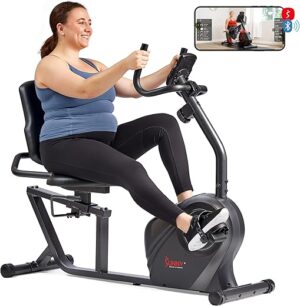 Sunny Health & Fitness Heavy-Duty Recumbent Smart Bike, Wide Seat