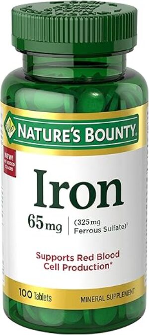 Nature’s Bounty Iron 65mg, Ferrous Sulfate, 100 Tablets